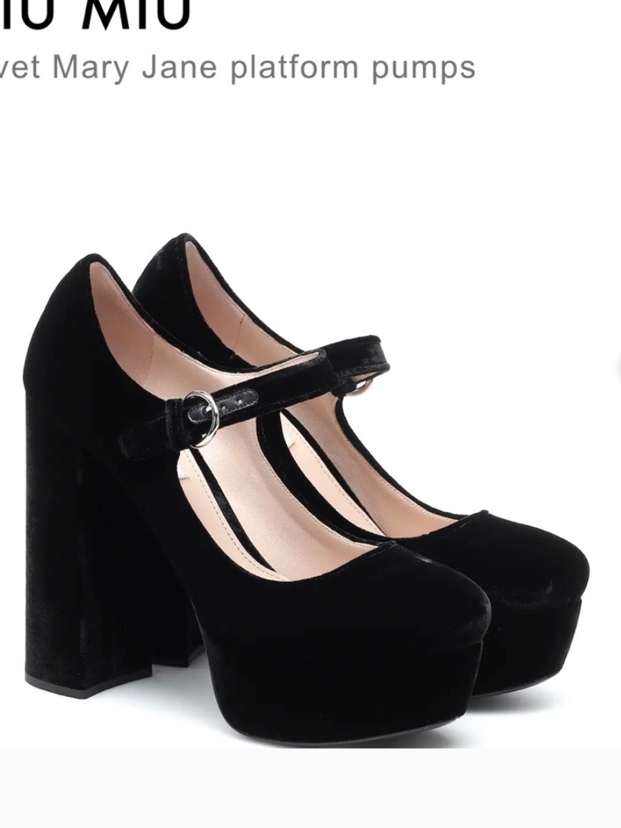 Miu Miu Black Velvet Mary Jane Platform Pumps With Ankle Strap